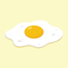 Fried egg sunny side up with bright yellow yolk and white edges vector illustration isolated on light background.