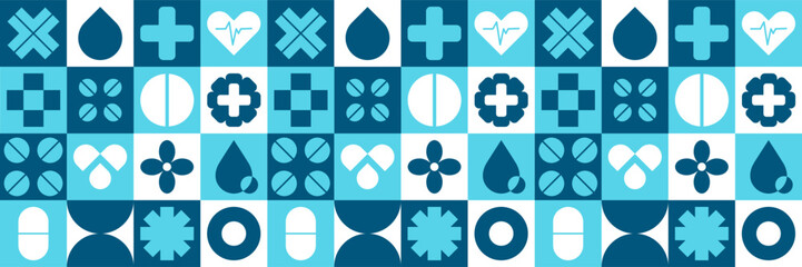 Science health  pattern with medical mosaic and geometric hospital background.