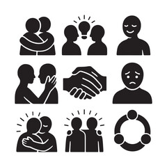 Empathy and Support Silhouettes Collection - Hugging, Ideas, and Emotions Icons
