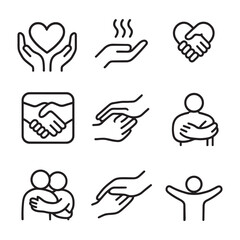 Protection and Care Symbols - Hands Holding Hearts and Umbrellas Icons