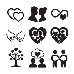 Self-Care and Healing Icons - Hearts with Bandage, Meditation, and Positive Emotions