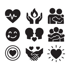 Empathy, Love, and Care Black Silhouette Icon Set