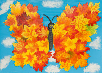 Autumn butterfly oil painting on canvas