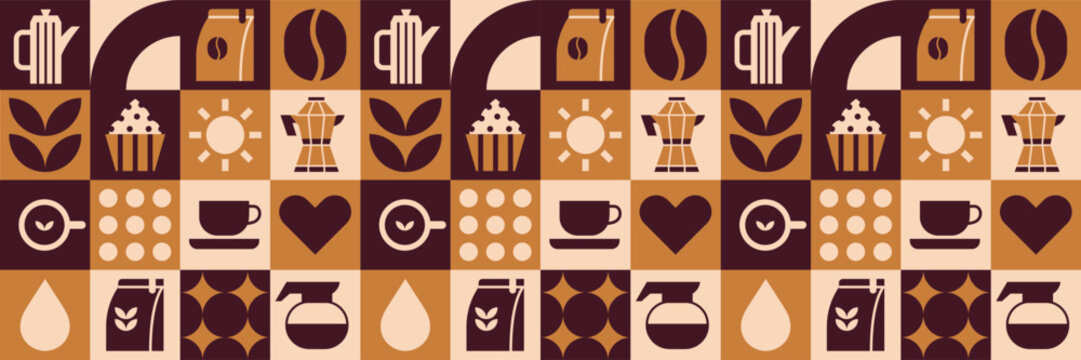Coffee and bakery  geometric mosaic for food pattern backgrounds.
