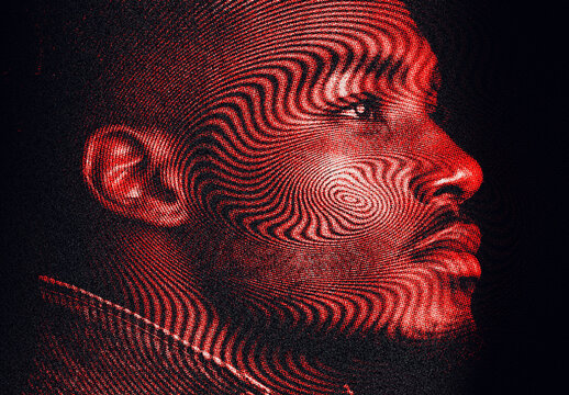 Red And Black Engraving Halftone Photo Effect