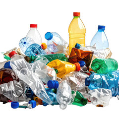 A large pile of colorful, crumpled, and intact plastic beverage bottles against a black background.