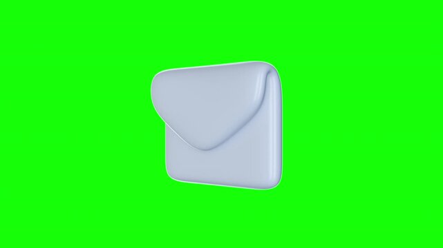 3d animation white mail envelope isolated on chroma key background. Cartoon looping motion simple element for ui business, game, decoration.