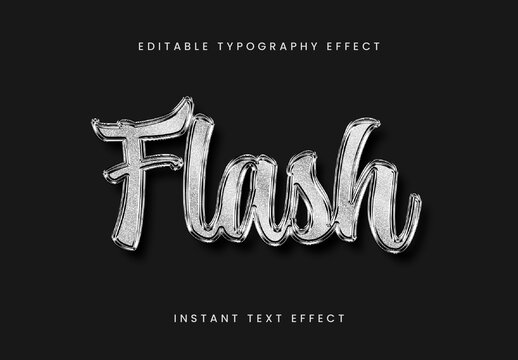Silver Glitter Chrome Text Effect Script Shiny Metallic Font