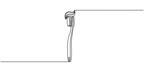 Continuous one line drawing of toothbrush and toothpaste, one line art toothbrush and toothpaste vector illustration. line art, one continuous line, Continuous line drawing toothbrush with toothpaste