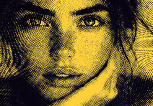 Yellow And Black Engraving Halftone Photo Effect