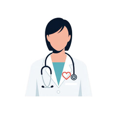 Female doctor with stethoscope and heart symbol isolated on transparent background