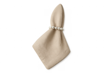 Beige linen napkin with pearl ring for upscale dining