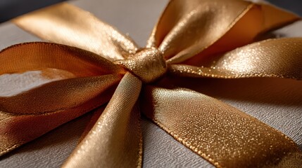 Close-Up of Golden Satin Ribbon Tied on Gift Box