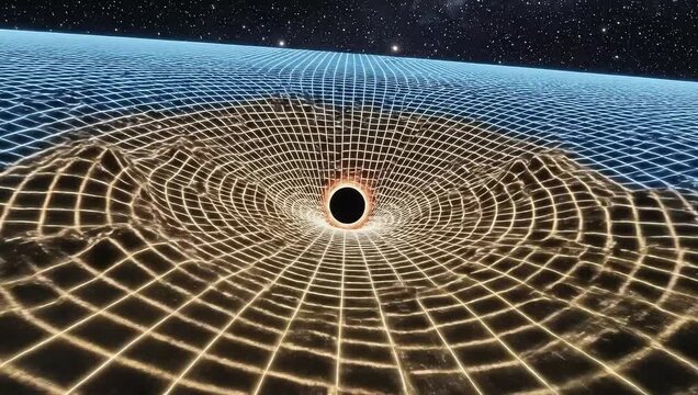 Black Hole: An abstract, awe-inspiring representation of a black hole, showcasing its immense gravitational pull and the warping of spacetime around it. 