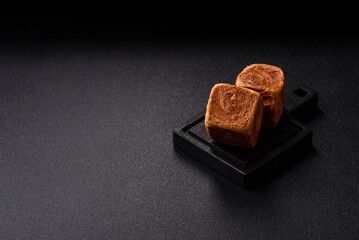 A French cube croissant with chocolate filling, a sweet breakfast pastry. Cube croissant