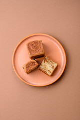 A French cube croissant with chocolate filling, a sweet breakfast pastry. Cube croissant