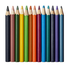 Fototapeta premium Colorful Pencils Arranged in a Line on a White Background for Art and Creativity