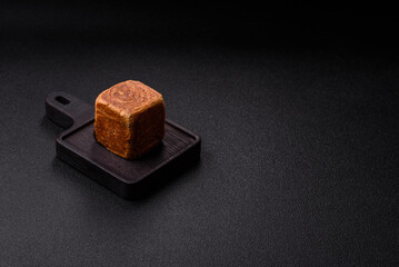 A French cube croissant with chocolate filling, a sweet breakfast pastry. Cube croissant