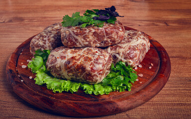 raw apkhazura, a dish of Georgian cuisine, meat balls, minced meat wrapped in a fat net, seftalia, homemade, no people,