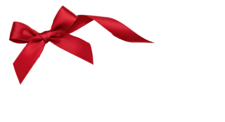 Deep crimson red grosgrain ribbon, 1.5 inch, ribbed texture, two elegant symmetrical bows, short tails, on transparent background, copy space, festive decoration concept