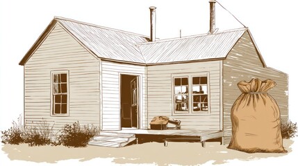 Rustic house illustration architectural sketch of a rural dwelling isolated
