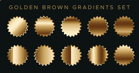 Golden Brown Gradient Starburst Badges Vector Luxury Metallic Gold Bronze Copper Foil Seals AI EPS SVG PNG, Premium Gold Starburst Gradient Labels Buttons Metallic Chrome Rose Gold Stickers Pack, Luxu