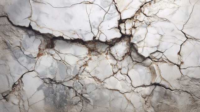 A close-up view of cracked marble surface, showcasing intricate patterns and textures. The cracks add an element of age and beauty to the stone