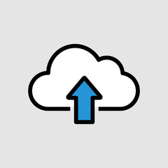 Cloud upload icon with blue arrow, representing data transfer and digital storage isolated on white background, Vector
