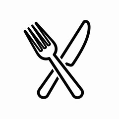 Crossed fork and knife illustration icon for dining and restaurant service isolated on white background, Vector