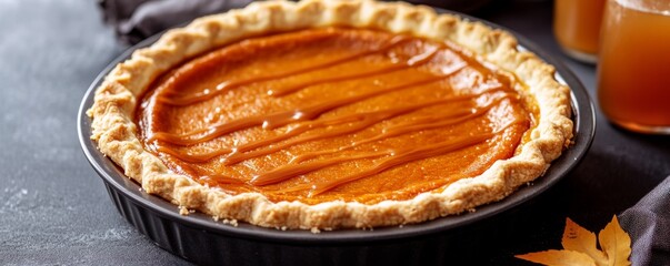 Homemade Pumpkin Pie with Caramel Drizzle, Dessert , Autumn dessert
