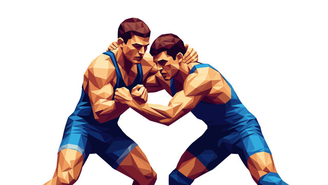 Abstract illustration of two male wrestlers in a grappling match