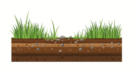 a detailed illustration showcases a cross section of soil layers with visible grass rocks and varying earth tones displaying the composition of ground