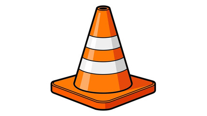 A vibrant orange and white traffic cone stands prominently on a white background indicating caution and road work high quality professional