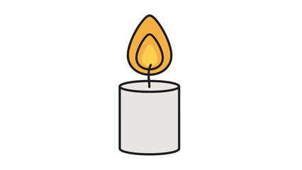 A simple illustration depicts a lit candle with a glowing yellow flame atop a gray cylindrical wax form creating a warm aesthetic