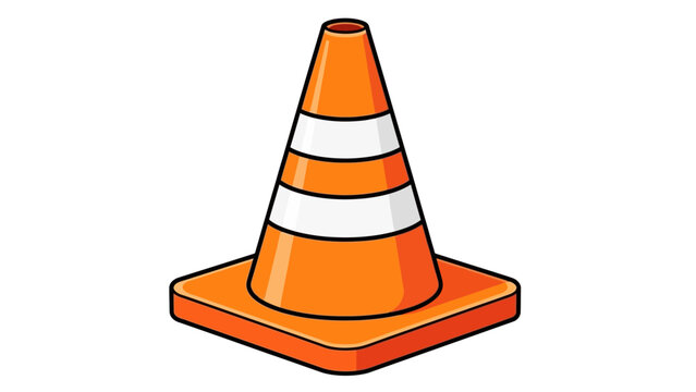 a vibrant illustration of a classic orange traffic cone with white bands resting on a square base isolated on a white background