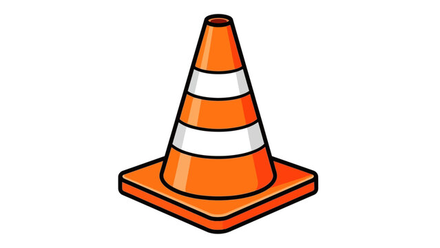 A brightly colored orange and white traffic cone sits prominently displayed on a plain white background illustrating road safety high quality