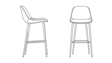 A minimalistic illustration depicts two modern bar stools presented in a wireframe style showcasing their sleek design and structural elements © ARSM D