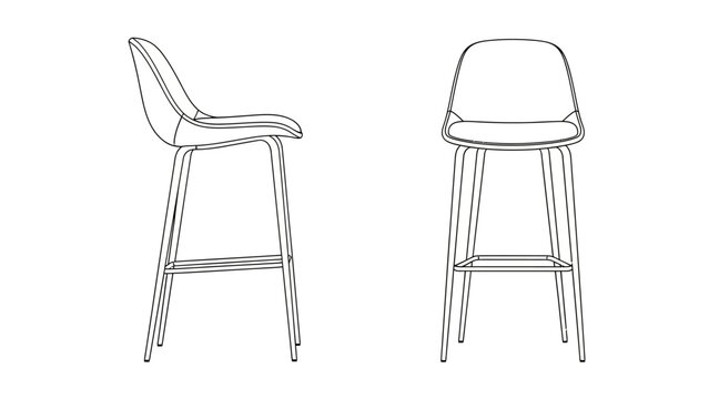 A minimalistic illustration depicts two modern bar stools presented in a wireframe style showcasing their sleek design and structural elements