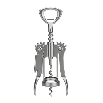 Metal corkscrew with levers for opening wine bottles.