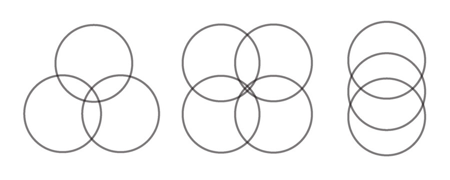 Four intersecting circles set. Circle Venn diagram with four parts. Infographic chart line icon. 4 overlap balance elements diagram. Vector illustration isolated on white background.