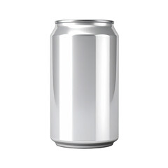 A photorealistic, glossy silver beverage can isolated on a black background.