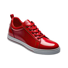Vibrant Red Patent Leather Sneaker Isolated on Black Background