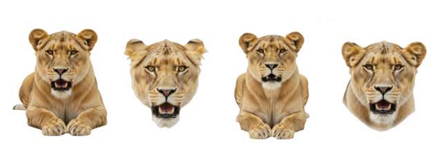 Set Of Lioness isolated, lioness Face PNG