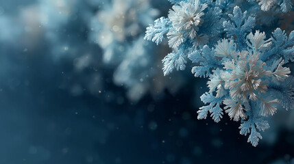 Snowflakes on soft blue snowy background during winter season  