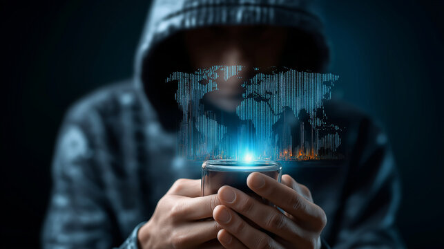 In shadows defender's vigil over digital world, faceless AI-powered horizons close view into cybersecurity analysis, trading patterns, profit potential, portfolio growth visualizat