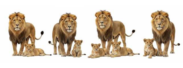 Set Of Male lion and cub isolated, Big lion and little cute lion cub PNG