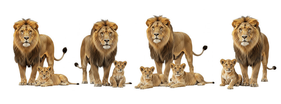 Set Of Male lion and cub isolated, Big lion and little cute lion cub PNG - Powered by Adobe