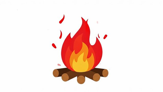 Animated Cartoon Campfire Burning on White Background.