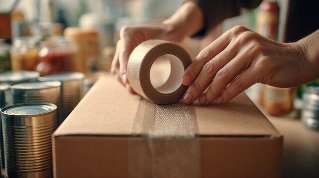 Efficient home packing and sealing boxes with tape for moving or shipping - Powered by Adobe