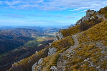 Hiking trail to Nanos mountain above Vipava valley in Primorska, Slovenia